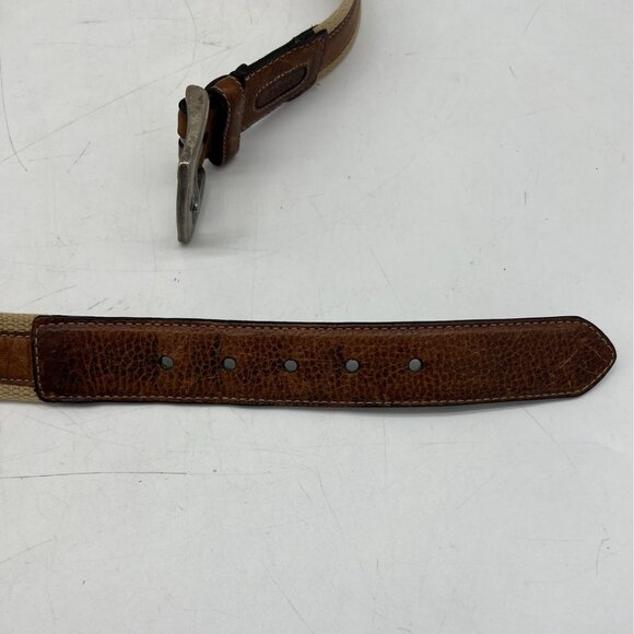 Vintage Columbia Mens Canvas Leather Buckle Belt Brown Silver Hardware Classic - Picture 4 of 6